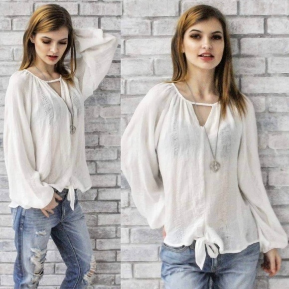 Love Riche Tops - LOVE RICHE Super Soft Bohemian Tie-Front Peasant Blouse